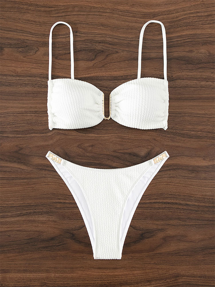 2024 Solid color strapless beach bikini triangle split hot spring swimsuit for women's swimwear_voghion.com