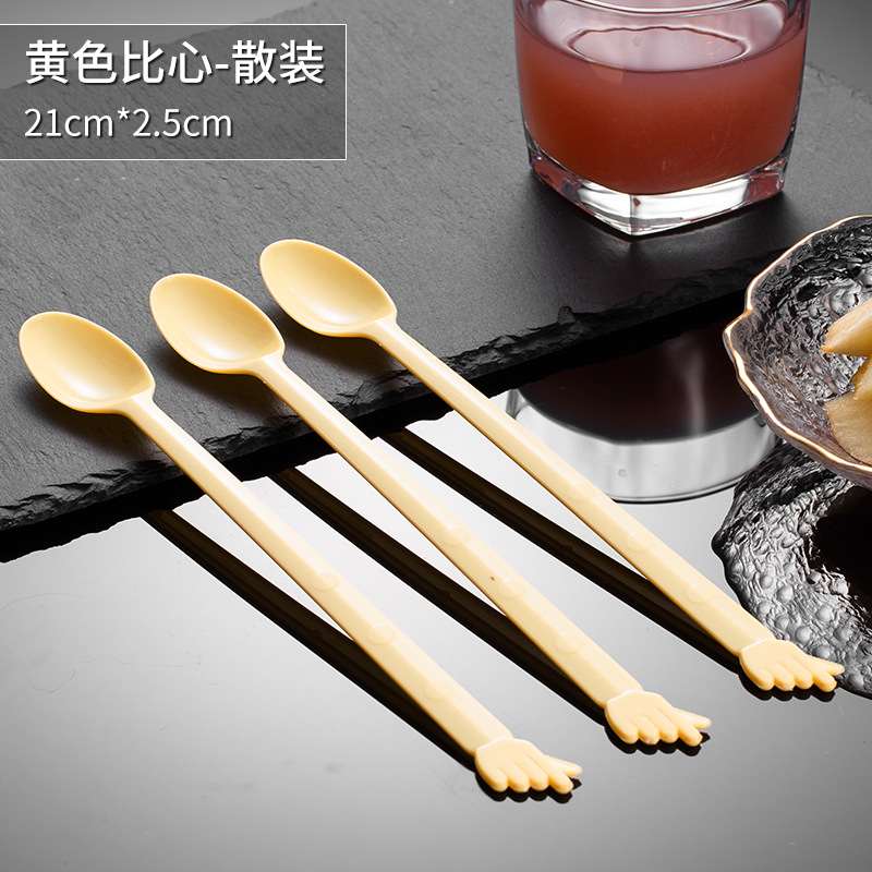Cuchara desechable envasada individualmente cuchara de hierba de hadas asada mango largo plástico leche té postre tienda especial cuchara de hielo largo agitación