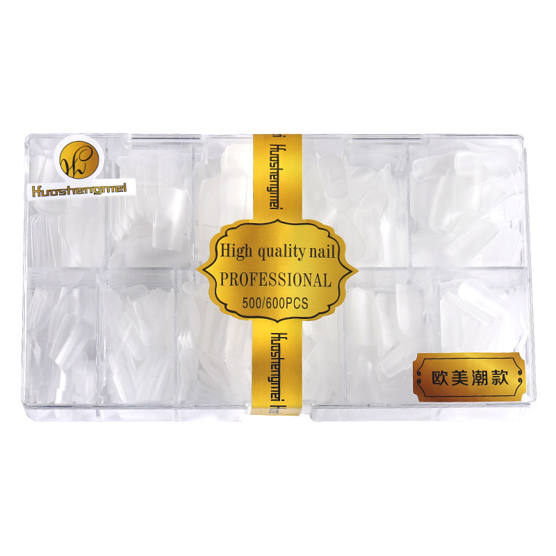 Huasheng pieza de belleza de uñas pegatinas completas europeas y americanas medias pegatinas esmerilado pulido sin costuras-uñas de desgaste libre especial tipo t gota de agua uñas falsas