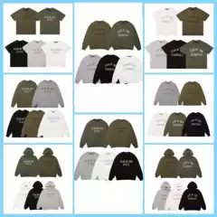 Spring and Summer New Fog Icon Multi-Line Letter Printed Round Neck Pullover Short-Sleeved Velvet Hoodie for Men and Women