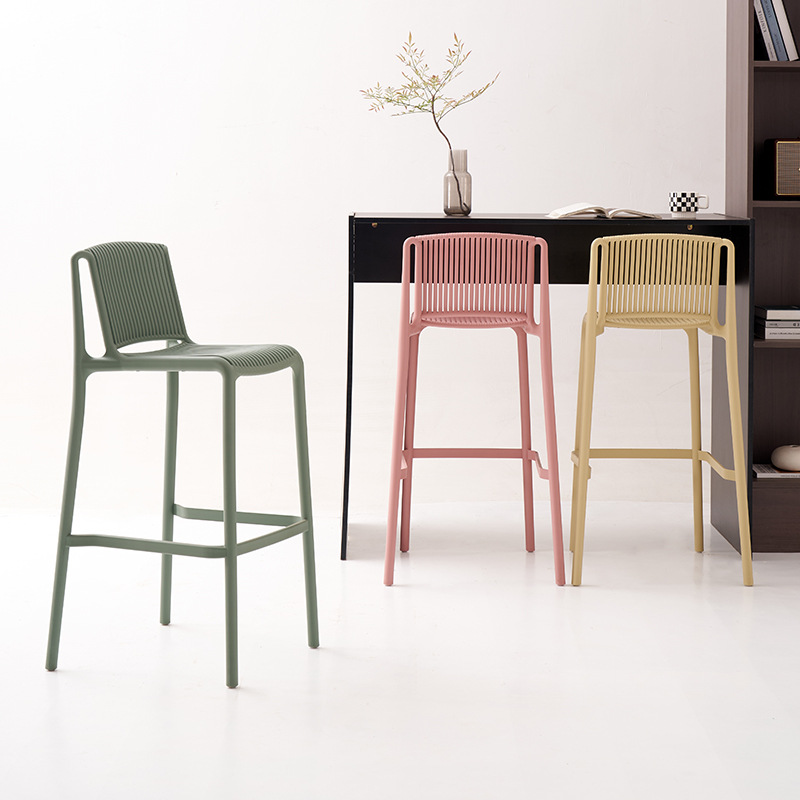 现代简约塑料吧台椅北欧轻奢可堆叠高脚凳网红酒吧凳子户外靠背椅