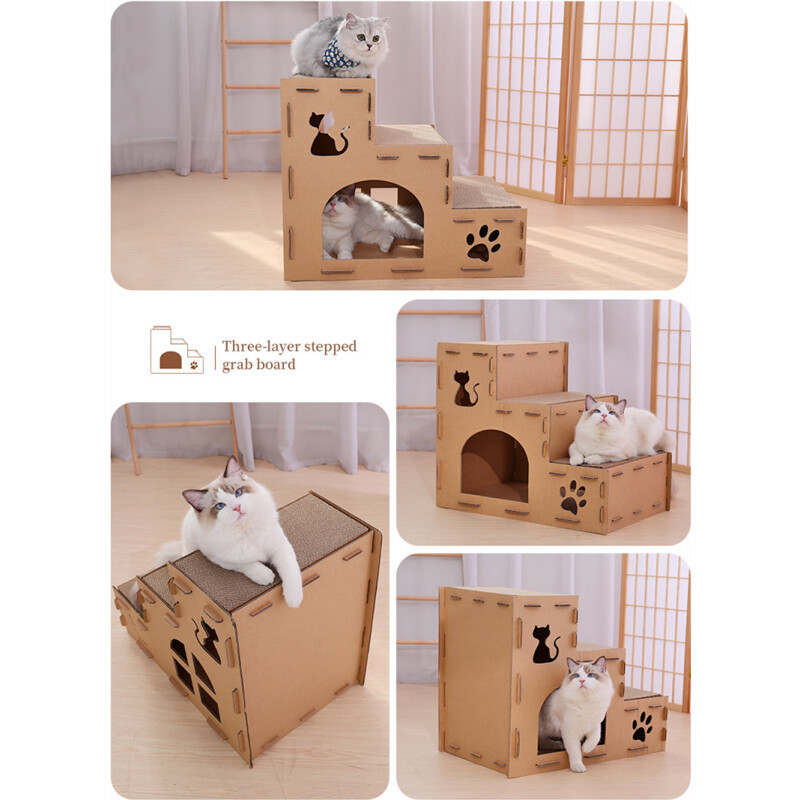 Mascota gato de papel corrugado multi-capa rascarse tablero habitación gato lindo jugando Navidad casa mascota resto nido
