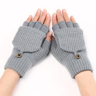 Striped Flip Wool Warm Gloves Cross-border New Half-finger Men's and Women's Autumn and Winter Student Writing Expected Finger Knitted Arm Cover