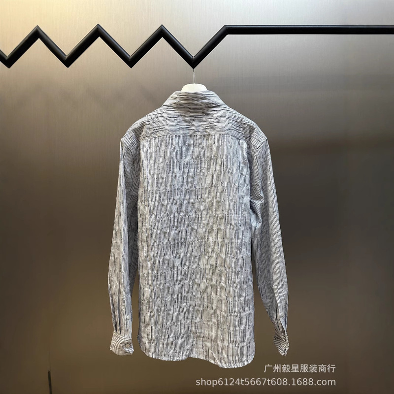 高バージョン Luojia 25 新しいストライプ波状テクスチャ長袖シャツルーズで多用途な男性と女性の長袖ラペル|undefined
