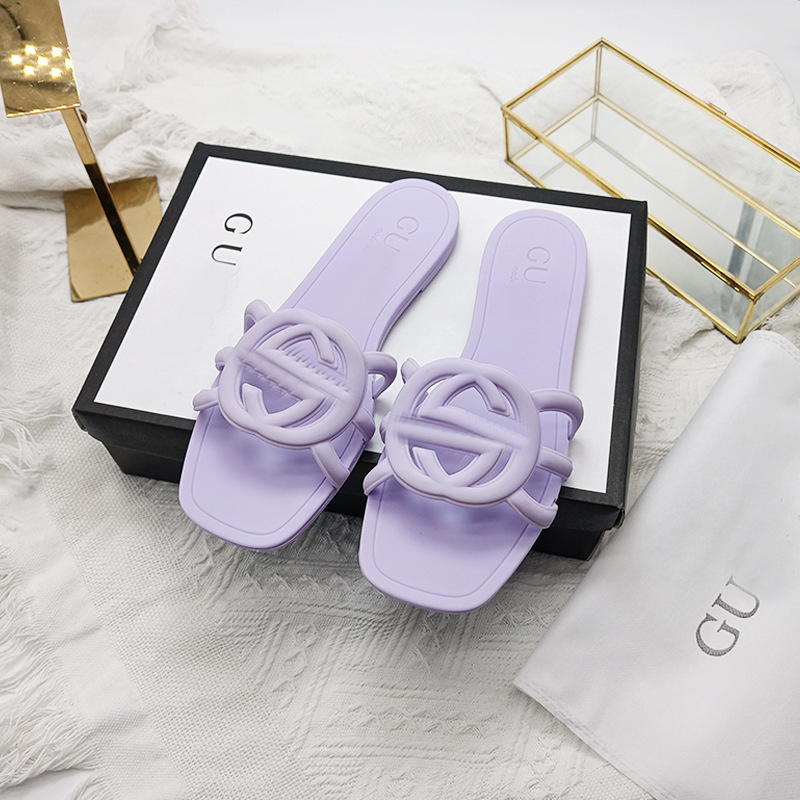 25新款GG拖鞋女沙滩跨境外贸凉拖鞋果冻色同款G家一字拖slippers|undefined