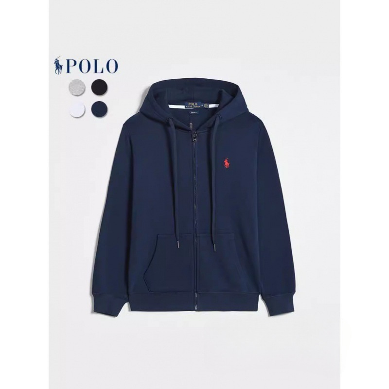 Spring and Autumn Polo Long Sleeve Sweatshirt for Men, Casual Pure Cotton Solid Color with Embroidered Pony Logo, Zipper Pullover Cardigan Wholesale