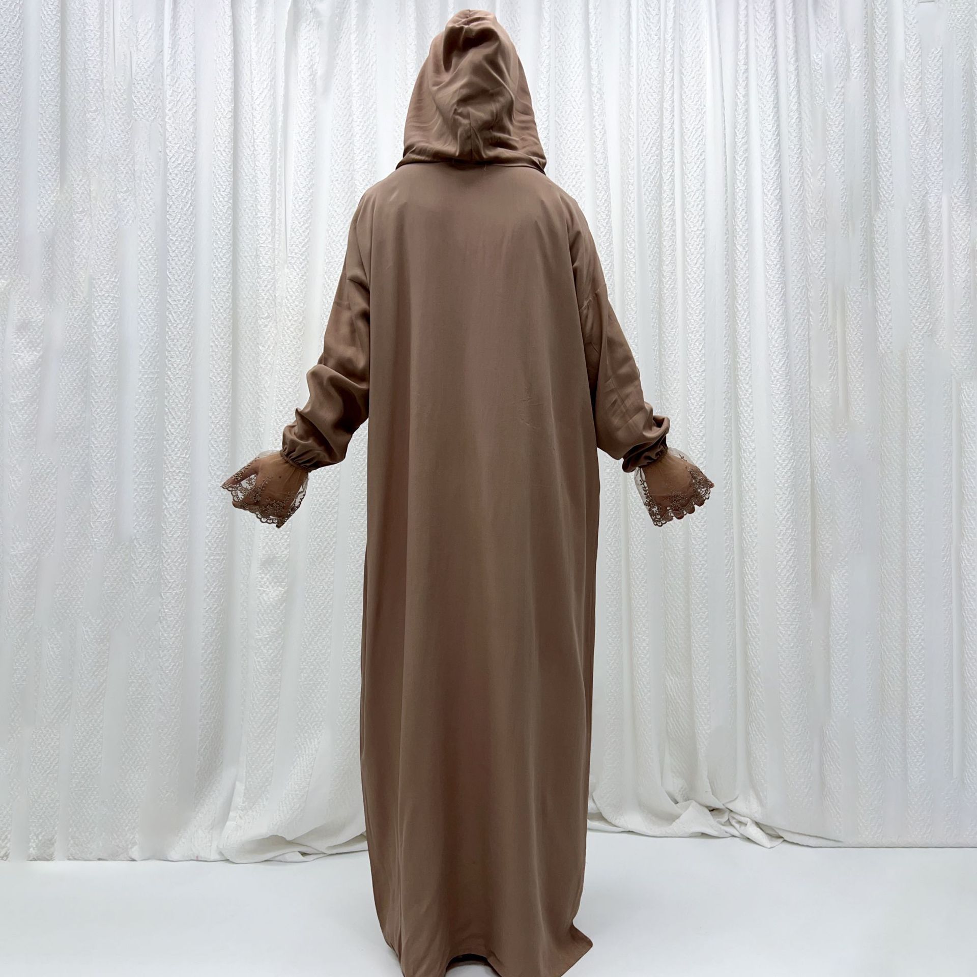 Langes Muslimisches Kleid Für Damen Mit Kapuze Einfarbig Weit_voghion.com