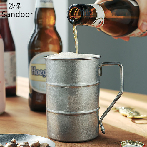 Outdoor mug 304 stainless steel cup retro large capacity wine cup with lid creative camping beer cup