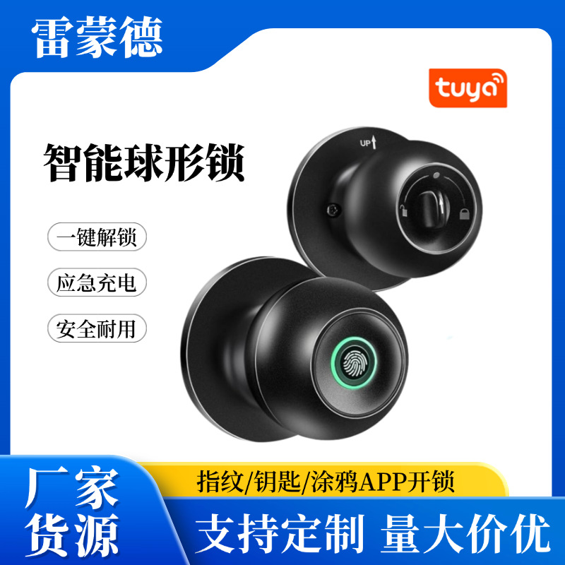 新款球形智能指纹锁涂鸦APP蓝牙木门室内门锁钥匙房间门锁批发