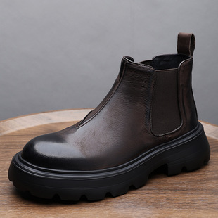 Factory Direct Chelsea Boots Men's Short Boots Thick Bottom Lightweight Workwear Boots British Style Leather Martin Boots Fashionable Leather Boots