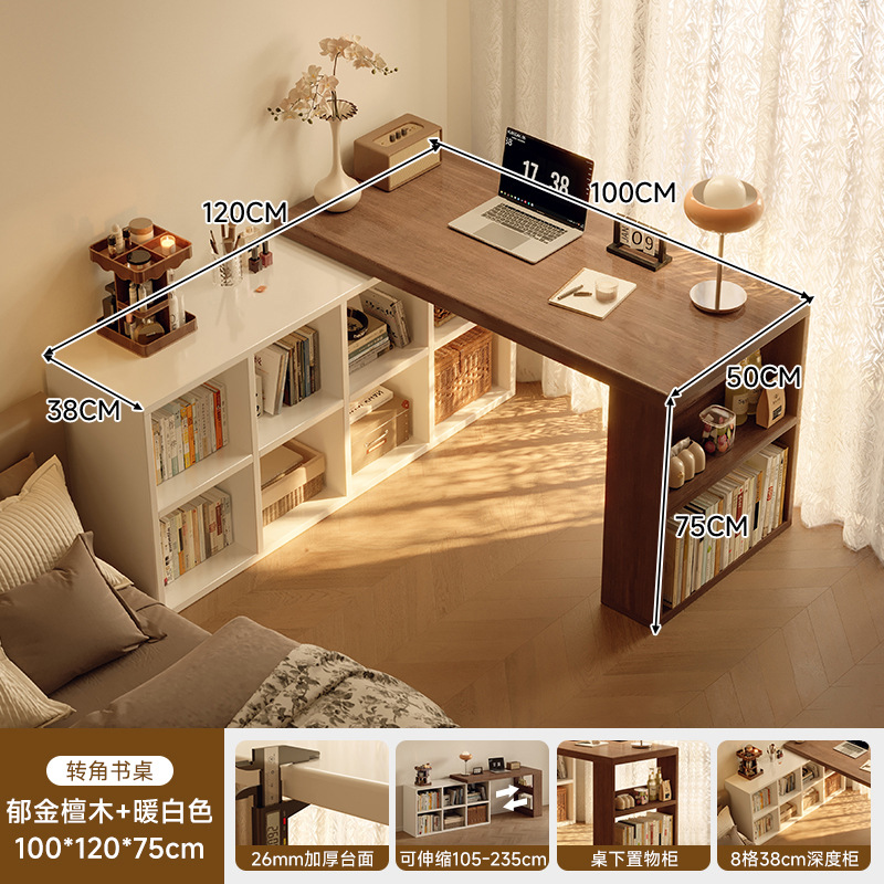 Escritorio de esquina de madera sólida, comedor de dos en uno, escritorio de estudio doméstico para adultos, estante, escritorio de computadora en forma de L medieval