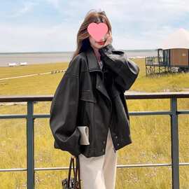 美式感皮衣外套女洋气春秋新款宽松时尚百搭短款皮夹克潮