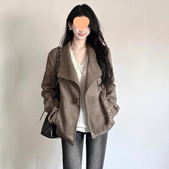 美式复古胖妹妹鹿皮夹克外套女2025秋季新款ins修身显瘦大码上衣