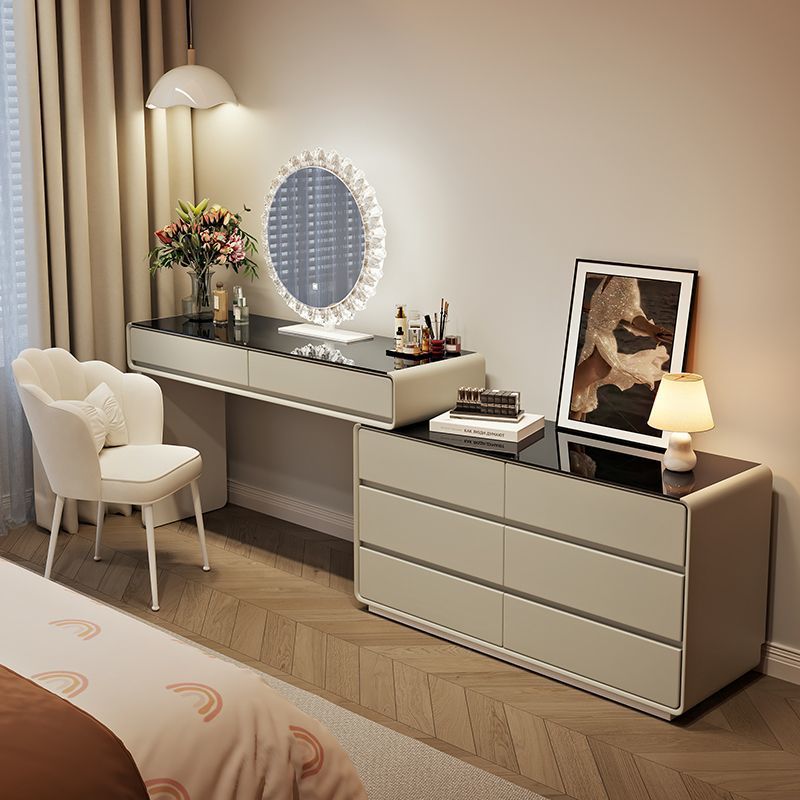 New Modern Simple Light Luxury Cream Bedroom Home Dresser with Skirting Board and Rotatable Cupboard Integrated