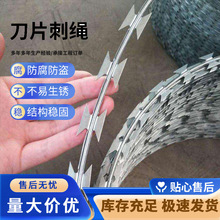 厂家定制监狱加高防攀爬刺丝滚笼围墙防盗隔离围栏镀锌刀片刺绳
