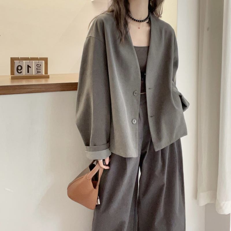 2025春秋新款英伦风V领通勤外套女宽松显瘦潮流气质减龄|undefined