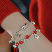 苗疆少女天然和田玉手链红玛瑙手链女本命年红绳编织手饰小众设计