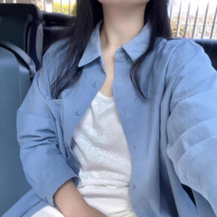 轻奢高级纯棉正肩衬衫春秋季慵懒风宽松百搭显瘦衬衣长袖上衣外穿