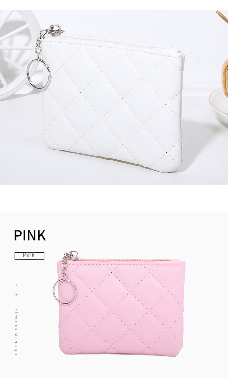 Coin Purse Women's 2022 Diamond Embroidered PU Short Mini Zipper Small Purse Solid Color Coin Card Storage Bag_voghion.com