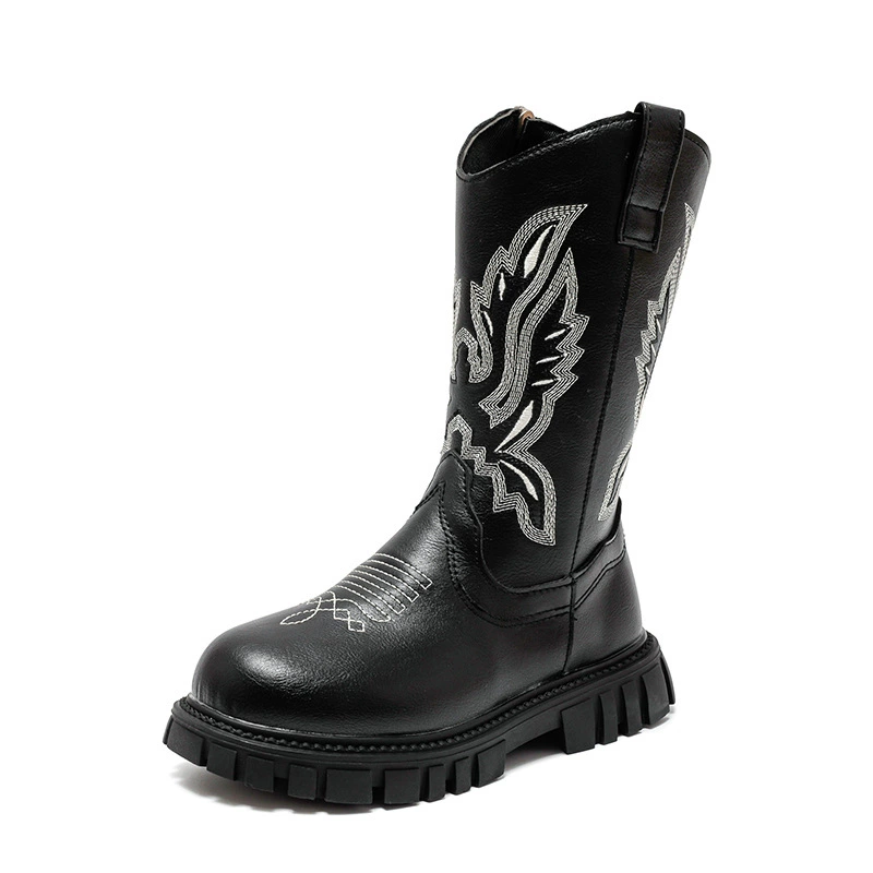 Martens, demi-season denim children's high boots, with embroidery, for teenagers