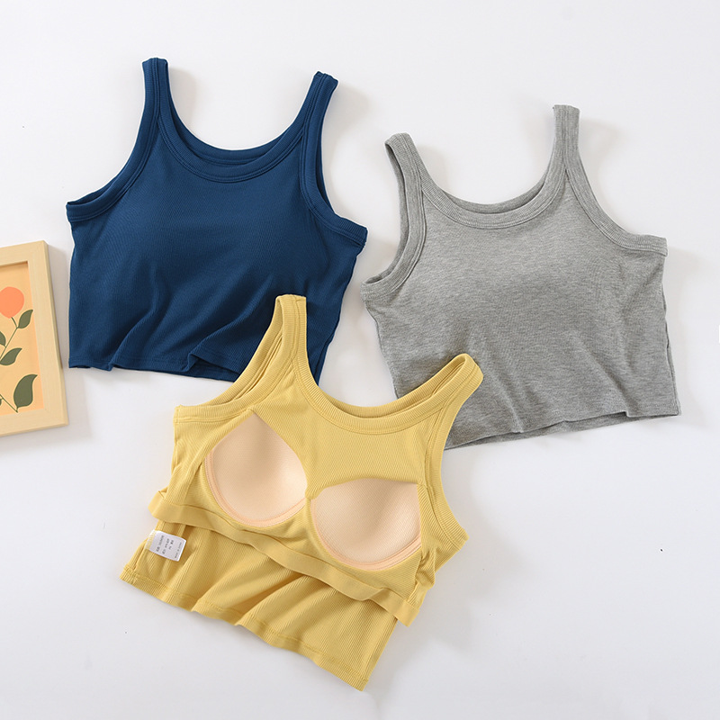 Women's Small Camisole Vest with Chest Pad All-match Cup One-piece Chest Wrapping Tube Top Outer Wearing Short Navel Sleeveless Top