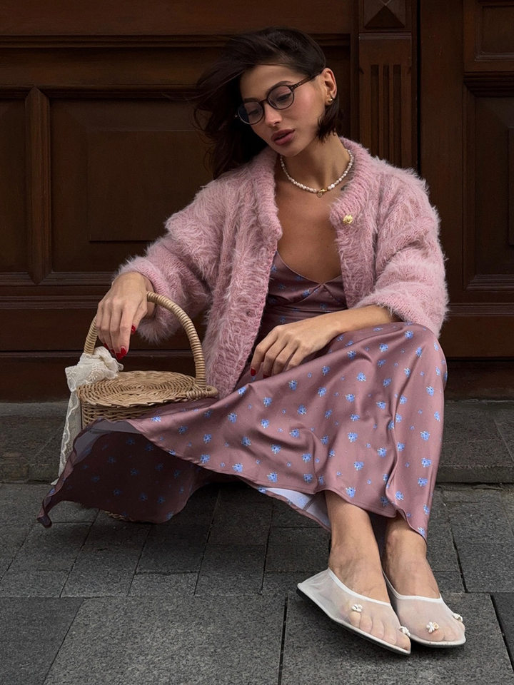 Áo cardigan len dệt kim dáng suông cổ tròn tay dài cài nút phong cách Hàn Quốc — Màu nâu, Xanh quân đội, màu hồng, Đỏ (Còn hàng) chi tiết 27