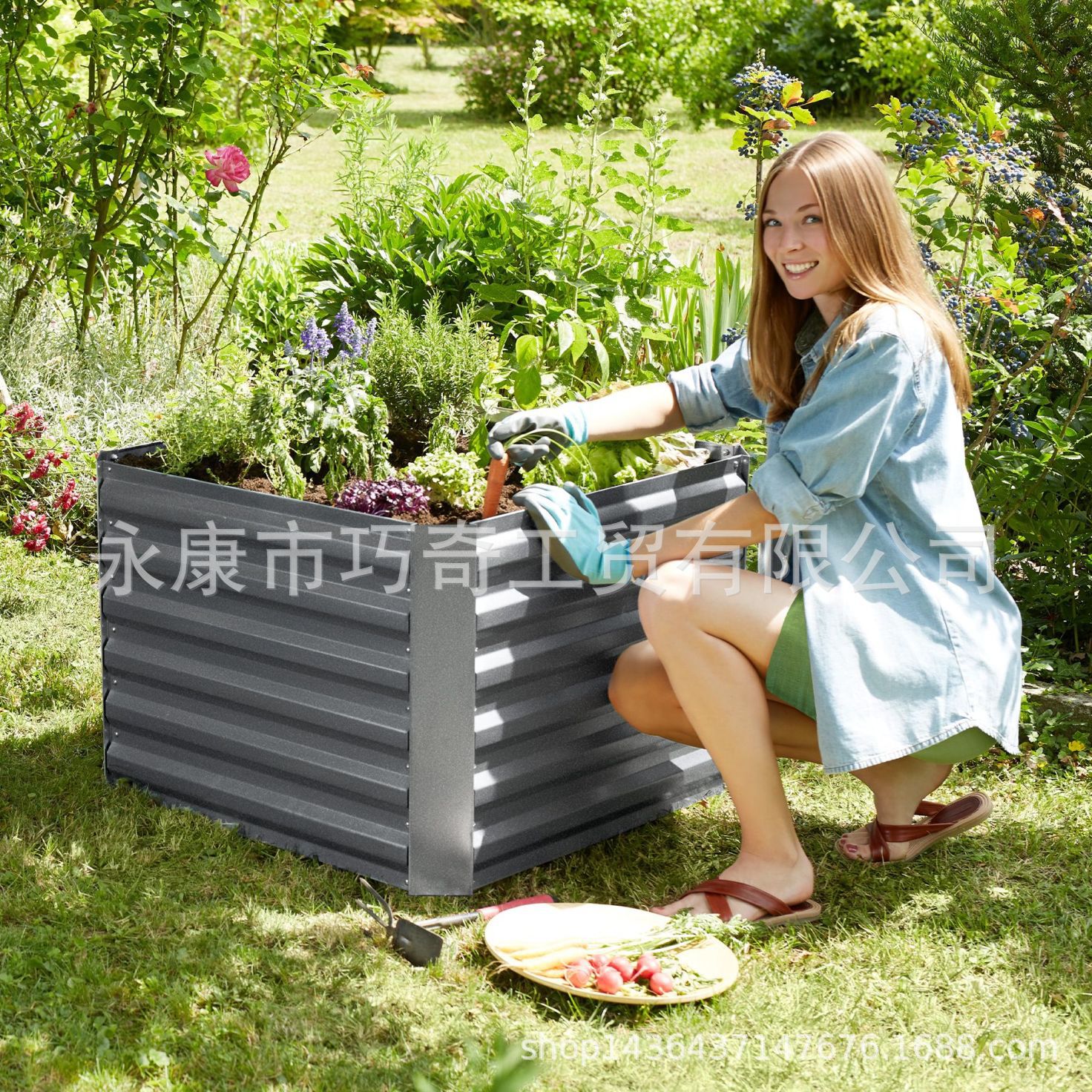 4x3x2ft Galvanized Sheet Planting Box Metal Garden Bed Rotting Box Outdoor Flower Bowl Garden Seedling Box
