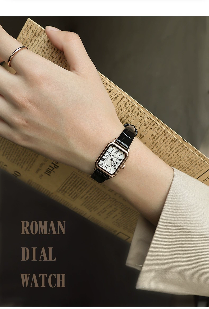 Quartz watch Swiss style, square retro dial, small dial, genuine leather strap