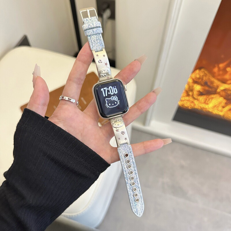 iWatch Slim Denim Strap Suitable for Apple Watch S10/11 Generation 987Se3 Original Cat Xiaomi 9Pro
