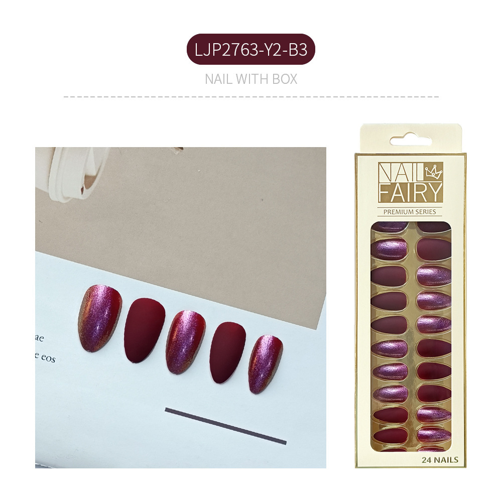 Uñas postizas largas europeas y americanas, uñas postizas puntiagudas largas, pegatinas de uñas con diseño de pico de águila, en caja, con brillo mate.