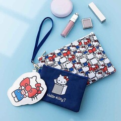 日本附录卡通萌趣猫咪三件套收纳包随身便携手拎包学生笔袋化妆包