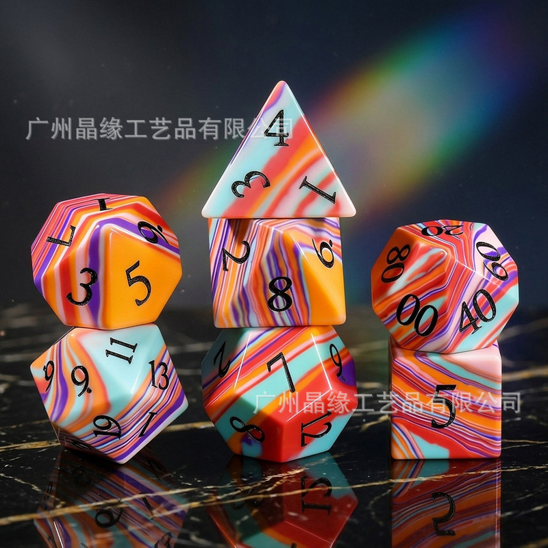 Hot-Selling Wholesale Price Dungeons and Dragons Board Game Dice Multi-Sided Dnd Rpg Rainbow Malachite Dice