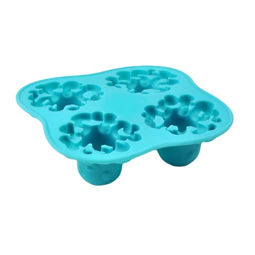 Cross-border blue octopus ice tray summer kitchen four-compartment manual ice grinder plastic TPR ice tray