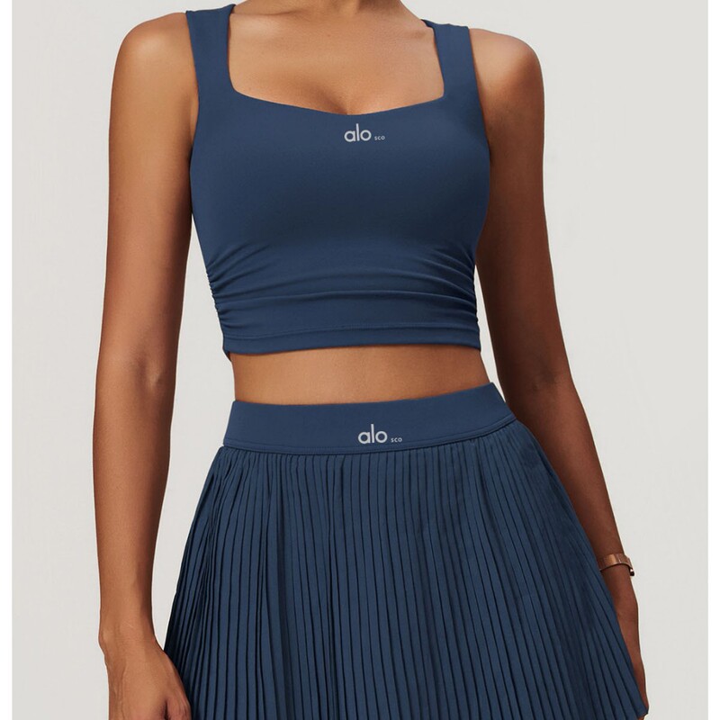 Losco Tennis Skirt Set Outdoor Yoga Set Two-Piece Set Bra Vest Anti-Exposure Quick-Dry Sports Skirt for Women