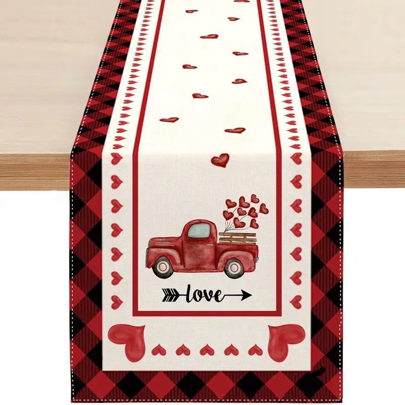 Camino de mesa de lino para el Día de San Valentín, mantel para mesa de comedor, sala de estar, interior y exterior, estilo nórdico, para mesa de café.