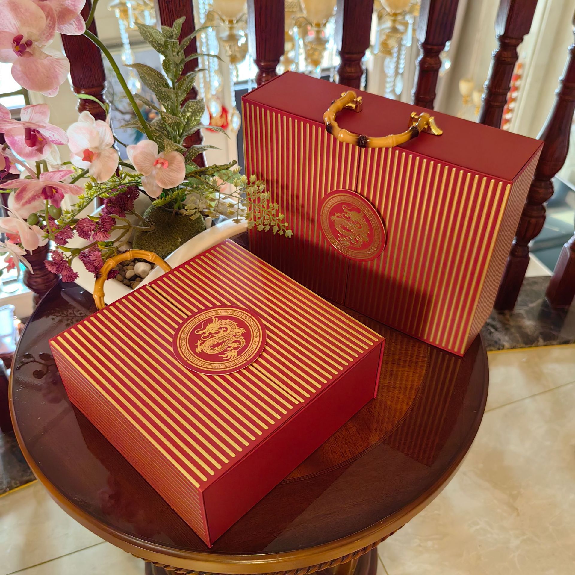 中式双开伴手礼盒伴娘回礼高档礼喜糖盒 竹节手提新年礼盒空盒子