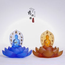琉璃葯師佛貼金蓮花底座擺件光如來佛像家用供奉佛堂寺院裝飾擺設