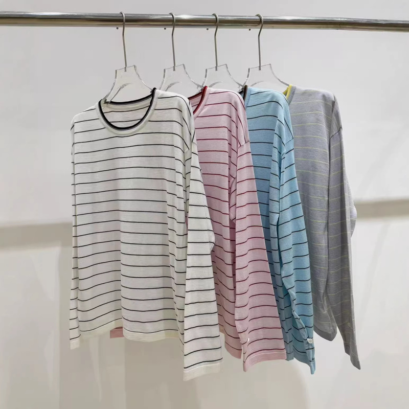 Popular New Year Lightweight Sheer Classic Round-Neck Striped Sun-Protective Kendall T-Shirt Women's Cover-Up Versatile Color-Blocking Retro Popular New Year Lightweight Sheer Classic Round-Neck Striped Sun-Protective Kendall T-Shirt Women's Cover-Up Versatile Color-Blocking Retro