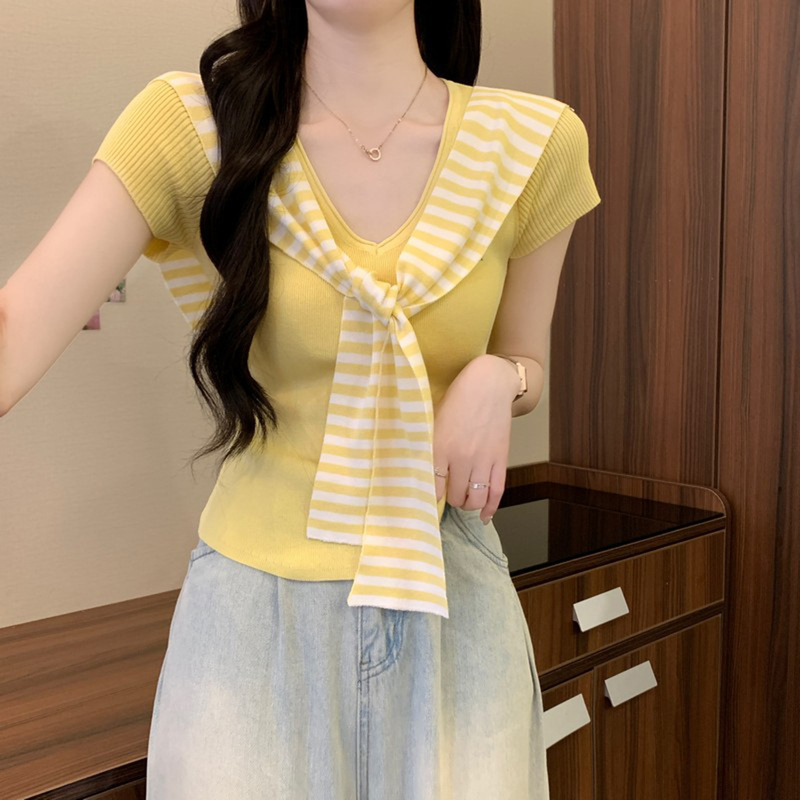 ピンクショール半袖トップス女性初夏ドーパミン明るいユニークな美しいootd着用純粋なピンチウエストTシャツ|undefined