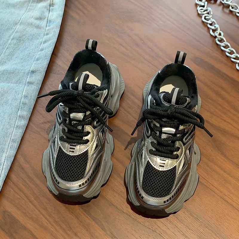 Papá zapatos de mujer zapatos negros de terciopelo 2026 nueva primavera y otoño versátil muffin grueso aumento de altura zapatos deportivos casuales