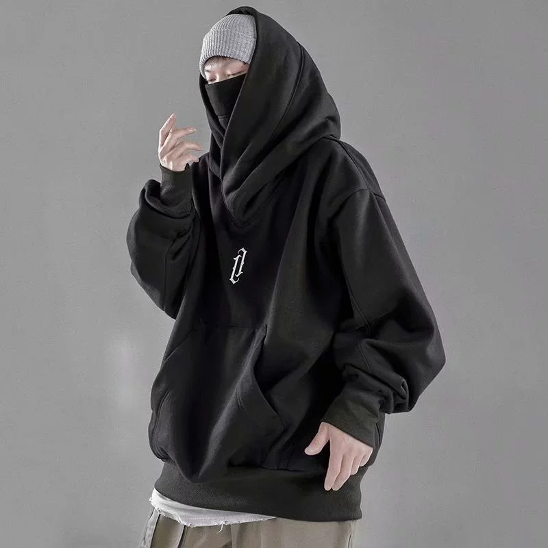 Деми-сезонный худи oversized из тонкого флиса, хип-хоп стиль, длинный пуловер