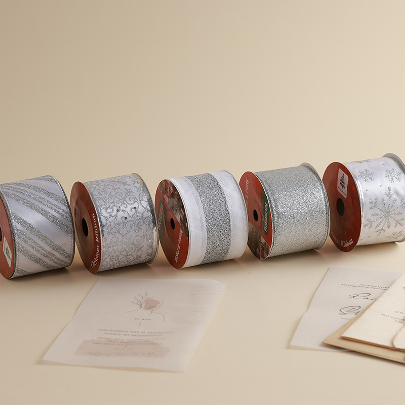 Transfronterizo nuevo estilo Navidad árbol de Navidad decoración cinta ins de malla plateada de alta calidad cinta de cinta diy lazo