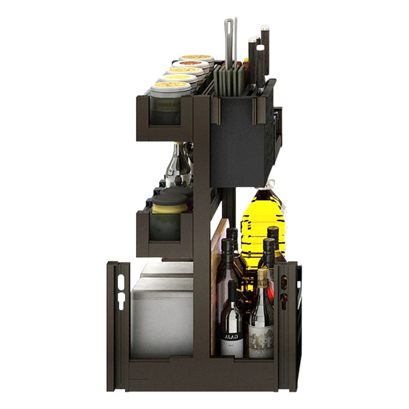 Gabinete de cocina cajón de aluminio cesta de condimento cajón doble mini gabinete superficial condimento cesta de almacenamiento