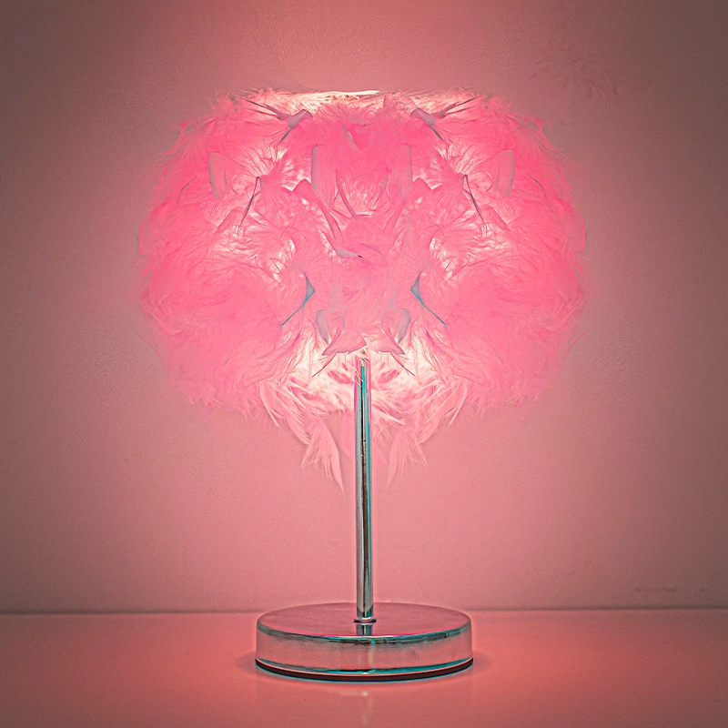Table Lamp Feather Bedside Lantern, USB Rechargeable 1500 mAh, Touch Dimming, Wood Base