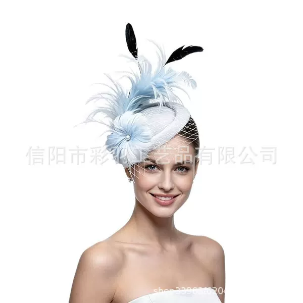 European and American vintage exaggerated hats, hemp fabric horse racing flower headwear, formal dress hats, party performance studio banquet headwear