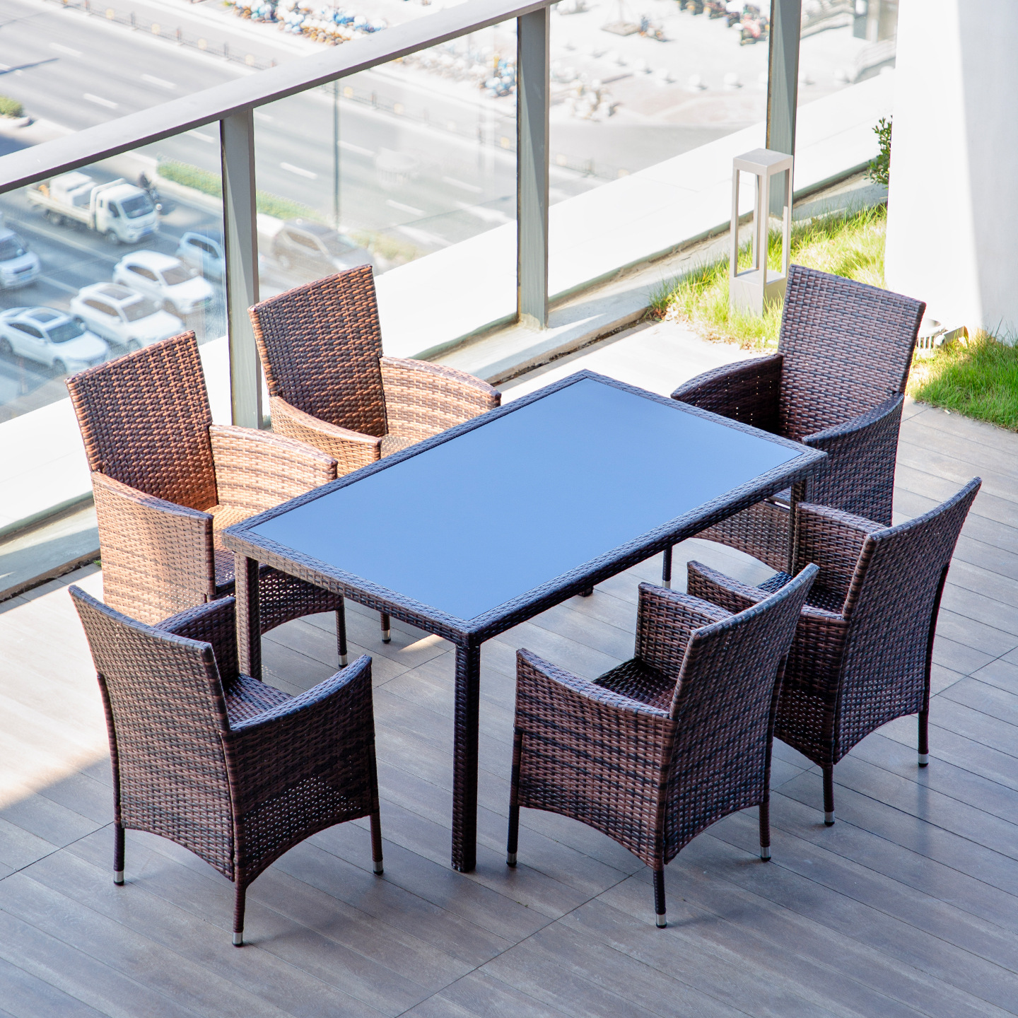 Outdoor Courtyard Rattan Table and Chair Set Balcony Leisure Tea Table and Chair Combination Rattan Chair with Backrest Outdoor Terrace Courtyard Furniture