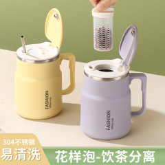 304不锈钢马克杯大容量600ml办公室带盖茶漏水杯学生高颜值花茶杯