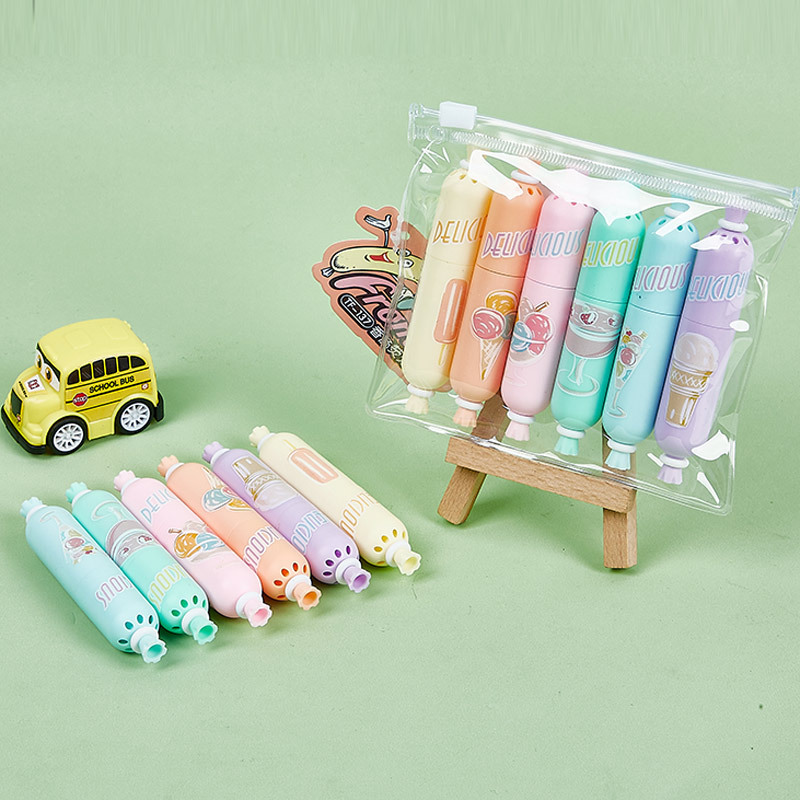 Q182 resaltador en forma de salchicha de los niños lindo estudiante de dibujos animados marcador mini diario pluma