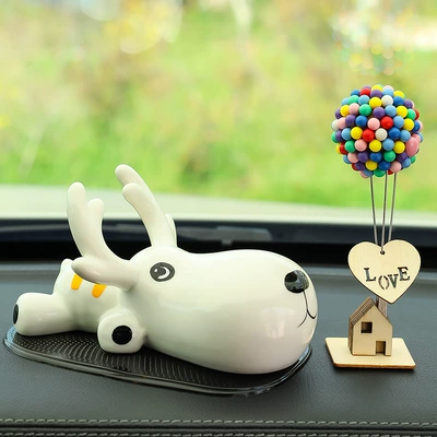 Deer Internet Celebrity Douyin Same — Car ornaments - white-fawn-flying-house-balloon-water-droplets-non-slip-mat