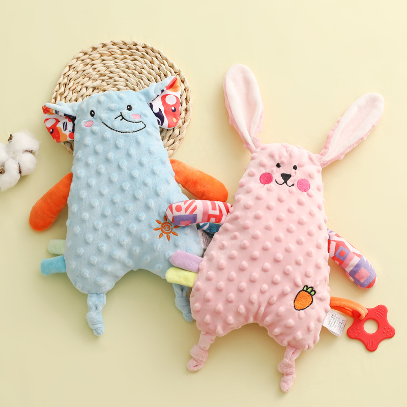 Bebé juguetes bebé calmante para dormir muñeca de peluche con mordedor puede entrar frijol terciopelo calmante toalla saliva toalla